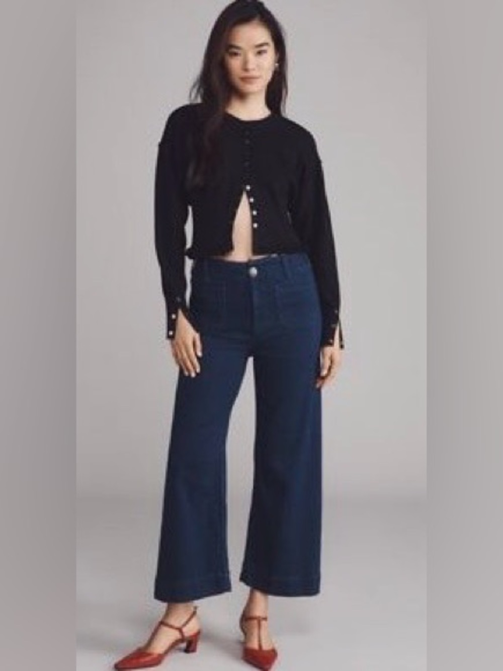Anthropologie- Maeve The Colette Dark Blue Crop High-Rise Wide Leg Jeans